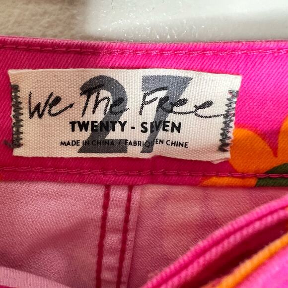 Free People Youthquake Flare Jeans 27 Pink Daisy Hippie Retro Cropped Floral New - Picture 9 of 12